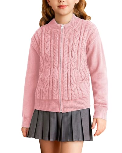 Image of GRACE KARIN Girls Knit Cardigan Sweater Zip Long Sleeve Kids School Uniform Fall Jacket Size 6-14