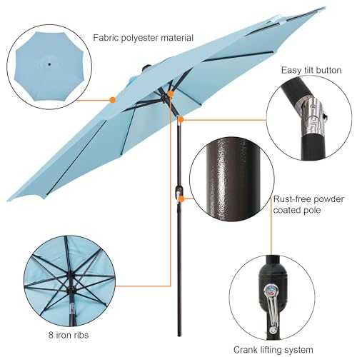 Image of Blissun 9' Outdoor Patio Umbrella, Outdoor Table Umbrella, Yard Umbrella, Market Umbrella with 8 Sturdy Ribs, Push Button Tilt and Crank