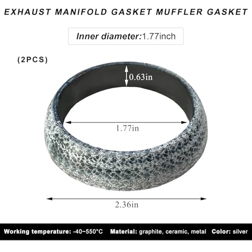 Image of 2PCS ID 45mm Car Exhaust Gasket, High Grade Graphite Exhaust Flange Gasket Muffler Ring, Universal Leakproof Manifold Downpipe Exhausts Donut Gaskets Replacement for SUV Truck RV