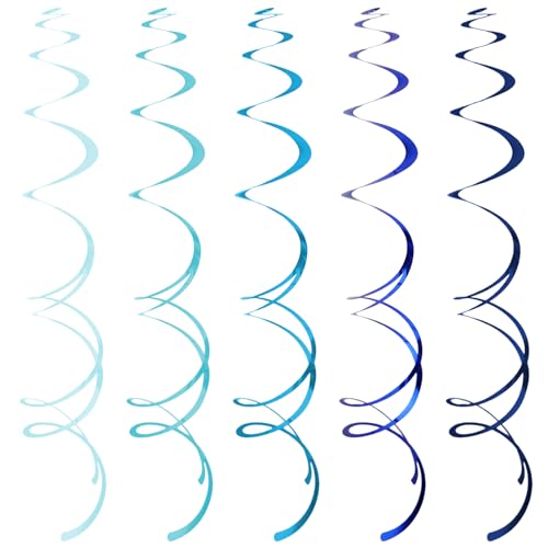 Image of 40Pcs Blue Hanging Swirls Party Decorations Plastic Spirals Streamers Foil Ceiling Decor for Birthday Baby Shower Blue-Themed Parties Office Classroom Home, 5 Colors