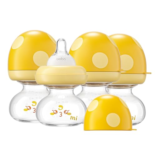 Image of YOHKOH Newborn Glass Baby Bottles with Slow Flow Nipple for 0+ Months, Wide Neck Feeding Bottle, 2.7oz/80ml (Yellow, 2.7oz (Pack of 4))