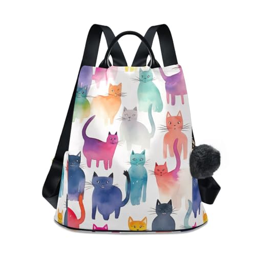 Mochila de viaje con gatos en acuarela antirrobo para mujer