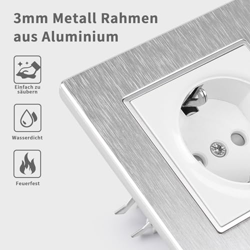 Prise Schuko double encastrable avec griffes CNBINGO aluminium argentée