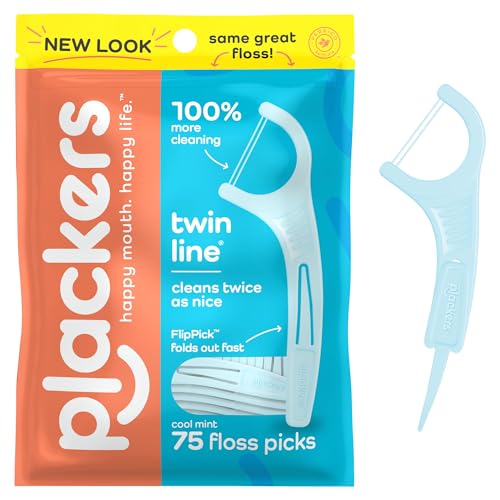 plackers twin line dental floss picks dual-line tuffloss easy storage cool mint flavor 75 count