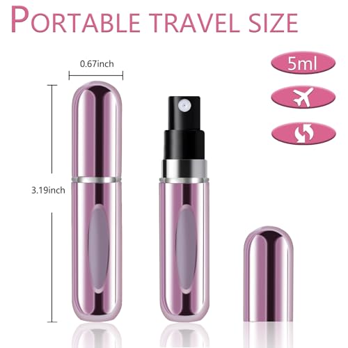 opasyo 4 Pcs Mini Refillable Perfume Portable Atomizer Bottle, 5ml Bottom-Fill Perfume Spray Scent Dispenser, Leak-Proof Travel Pump for Cologne, Aftershave & Purse (Silver/Pink/Blue/Black/)