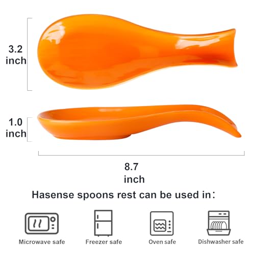 Image of Hasense Spoon Rest for Stove Top, Cooking Spoon Holder for Kitchen Counter, Porcelain Utensil Rest for Spatula, Ladle and Tong, Modern Classic Kitchen Coffee Bar Decor, Housewarming Gift, Orange