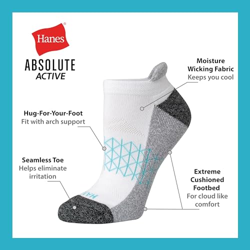 Hanes Women's Cushioned No Show Tab Socks, Absolute Active No Show Socks for Women, 4-pairs - Image 5