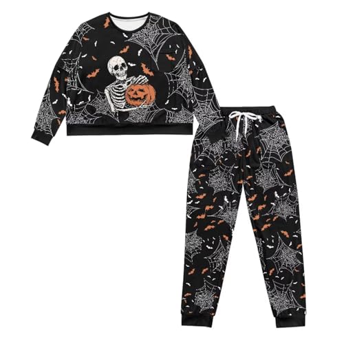 Women Halloween Pajamas Set Round Neck Pj 2 Piece Lounge Sets Pajama with Pockets Long Sleeve Outfits Soft Sleepwear4