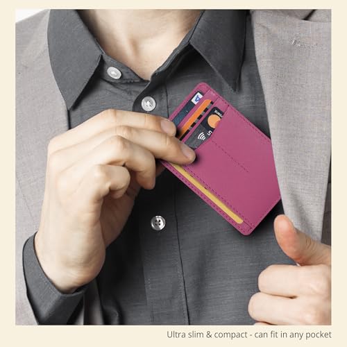 Image of Oak Leathers Leather Slim Minimalist Wallet for Men & Women RFID Front Pocket Leather Card Holder Wallets (Nappa Pink)