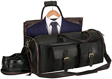 UBANT Garment Bags for Travel, Convertible Leather Garment Bag with Shoe Pouch, Large Full Grain Leather Carry On Garment Duffel Bag Suit Travel Bag Waterproof Weekender Overnight Bag for Men
