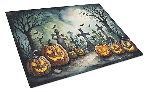 Caroline's Treasures DAC2217LCB Graveyard Spooky Halloween Glass Cutting Board Large Decorative Tempered Glass Kitchen Cutting and Serving Board Large Size Chopping Board