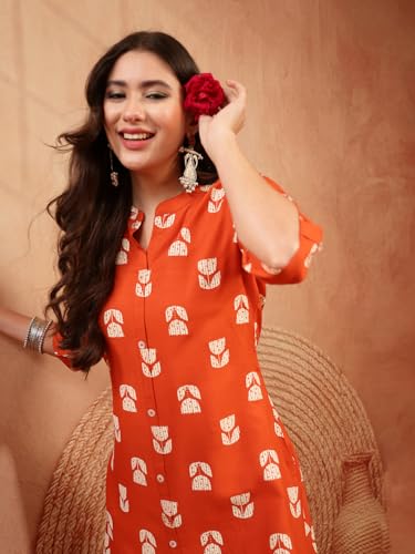 Image of Stylum Women's Pink Floral Printed Rayon A-Line Kurta