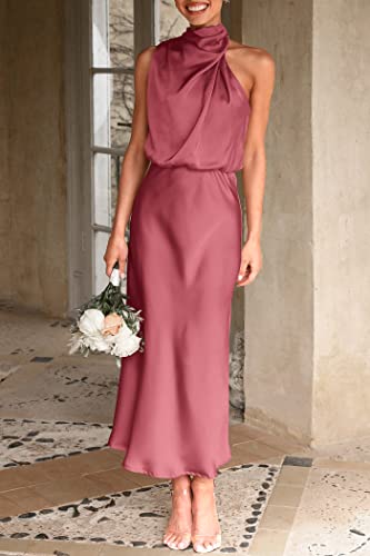 Image of PRETTYGARDEN Women's 2026 Summer Satin Dress Elegant Sleeveless Mock Neck Cocktail Party Maxi Dresses