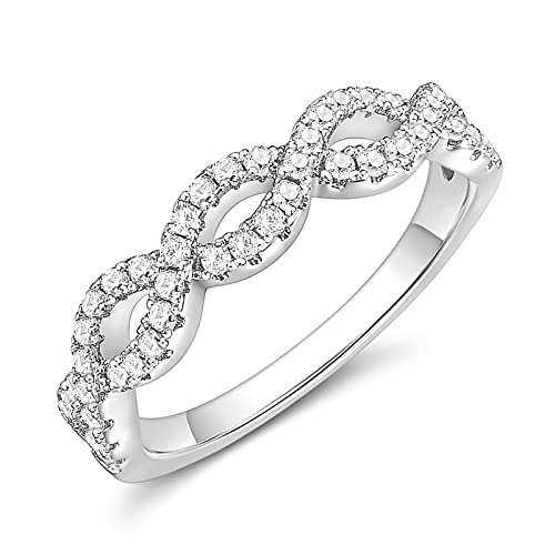 SHINYSO Wedding Bands for Women Infinity Stacking Ring Half Cubic Zirconia Eternity Engagement Ring Size 4-10