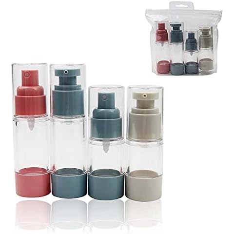 Porssaut 4pcs Empty Lotion Pump Bottle, Airless Pump Bottle Travel Spray Pump Bottles Cosmetic Vacuum Press Lotion Containers Transparent No Plastic Pipe for Foundation, Essence, Cream Cover