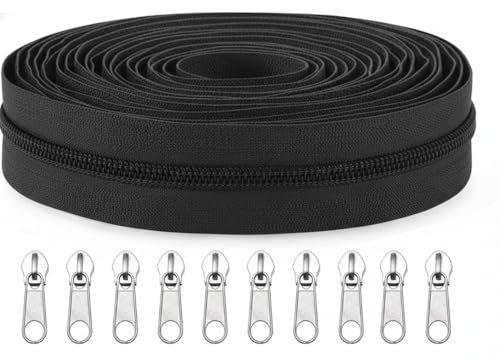 Image of Zipper Roll (Number : 5) 5 Meter with 10 Zip Puller - Two Way Open-Ended Nylon Zipper (Black, 5 Meter)