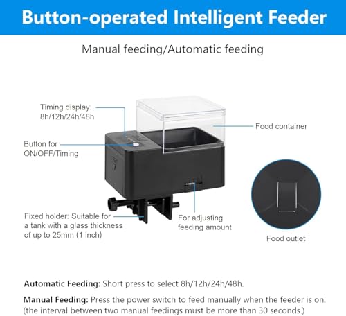 AQQA Futterautomat für Aquarium, 250ml Große Kapazität Futterautomat Fische mit Vier Zeitmessmodi, Einstellbare Futterautomat Fische Aquarium für Urlaub oder Geschäftsreisen – Bild 3