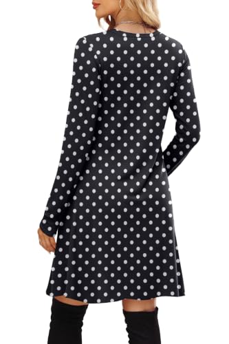 Image of OFEEFAN Long Sleeve Dress for Women Crew Neck Empire Waist Tunic Dress with Pockets