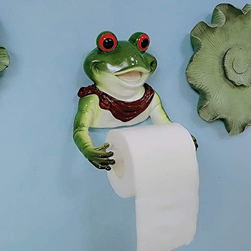 XHJTD Frog Paper Roll Holder Toilet Tissue Box Holder, Wall-Mounted Free Punch Resin Paper Dispenser for Bathroom Bedroom Kitchen Decor, Roll Paper Towel Holder,Dark Gr (Color : Dark Green)