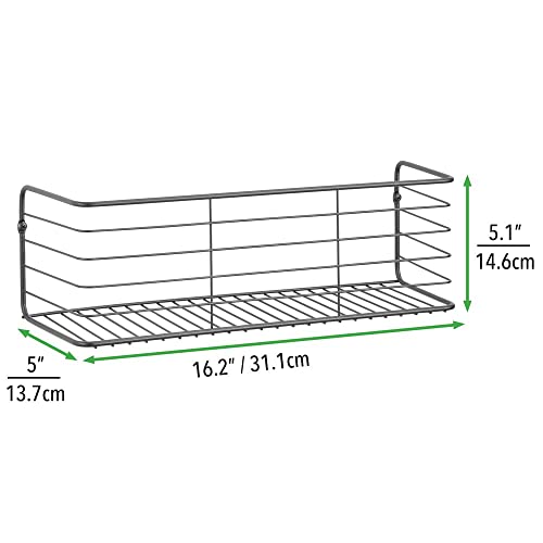 mDesign Set van 2 wandrekken voor badkamer, keuken, hal of bijkeuken – brede plank voor wandmontage van metaaldraad – compact metalen rek – donkergrijs - Image 7
