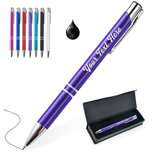 EDSG Personalised Pen with Name Engraving - Custom Ballpoint Pen Gifts for Men Women Student Birthday Fathers Day Graduation Christmas Thank You Gifts (Purple)
