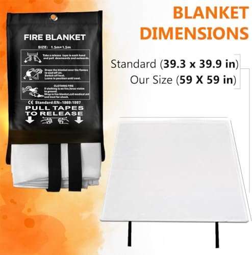 Image of SAFECASTLE Emergency Fire Blanket 59 inchx59 inch Large Size 10 Pack + 10 Hooks & 10 Gloves Fire Retardant Blanket with Fireproof Tabs for Home, Outdoor, Office, Car & Camping Fire Protection Survival Safety