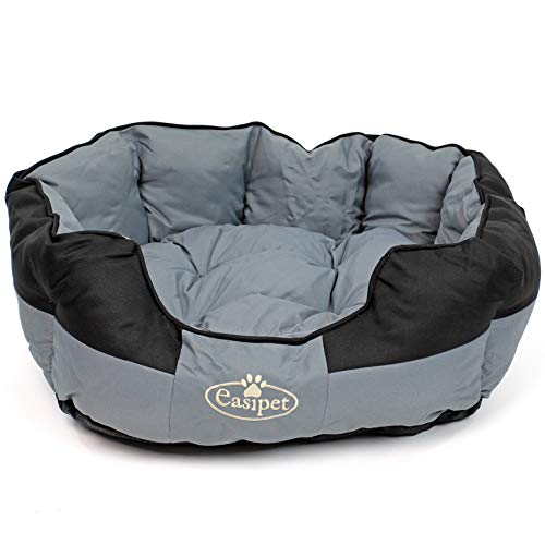Easipet Waterproof Dog Bed, Medium 60x50x23cm, Black/Grey, Machine Washable with Reversible Cushion