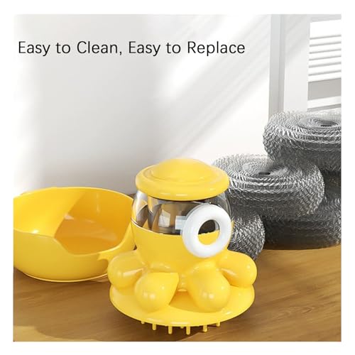 Image of Dish Brush with Dish Scrubber, Cute Octopus Dish Scrub Brush for Pots Sinks & Home Kitchen Wall-Mounted Soap Dispensing Cleaning Tool with Attachable Placement Slot, Include 3 Brush Head(Yellow)