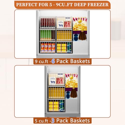 Image of Large Freezer Organizer Bins, Upgrade Quick Expand /Collapse Feature, for 5-9 Cu.Ft Deep Freezer, 4 Pack Stackable Deep Freezer Organizer Bins, Black Wire Foldable Baskets White 4 Pack