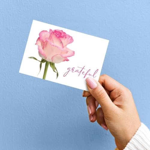 Image of Great Papers! Grateful Pink Rose Thank You Note Card and Envelope, 4.875 inch x 3.375 inch, 24 count (2025029)