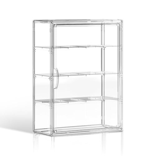 MSHOMELY Clear 4 Tiers Acrylic Display Case for Figures Collectibles Wall Mounted Hobby Figurine Display Case with Shelves, Display Shelf Storage Box for Labubu Pop Mart, Action Figures, XXL, 1 Pack