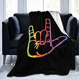 ASL I Love You Sign Language Ultra Soft Flannel Fleece All Season Light Weight Living Room/Bedroom Warm Blanket (50'x40')