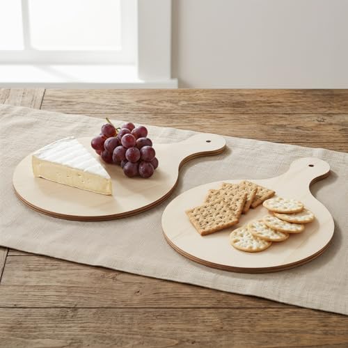 Tabla de cortar redonda de madera con mango 2 piezas miniatura 6