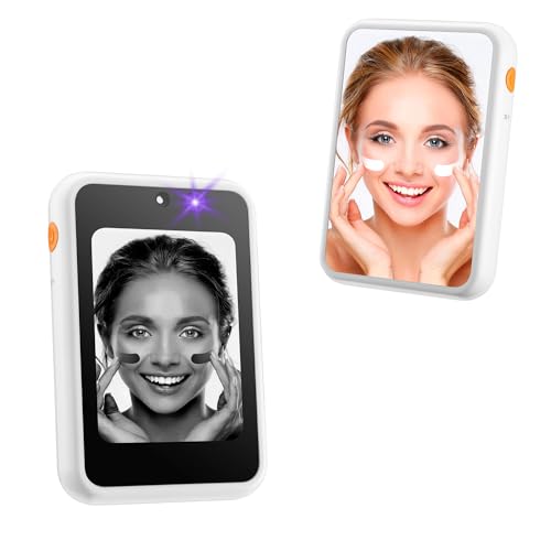 Vanexiss UV Camera for Sunscreen Test UV Mirror Sunscreen Camera Rechargeable 2.8inch Vanity Mirror Handheld Double-Sided Pocket Mirror for Skin Protection(White)