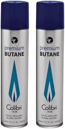Colibri Premium Butane Fuel Refill for Lighters, 300ml (10.1fl oz) Cans, Pack of 2, Butane Torch Replacement Canisters, 99.999% Pure Butane Refill Fluid for Lighters
