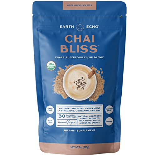 Earth Echo Chai Bliss - Vegan Masala Chai For Immunity Boost And Natural Energy Support, Chai Powder Mix With Lion's Mane Mushroom And Green Tea L-Theanine - 30 Servings - Coffee Substitute, No Gluten #TOP22