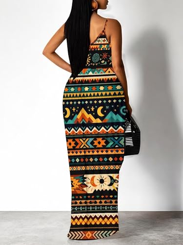 Image of Women's Summer Maxi Dress Spaghetti Strap Floral Boho Beach Long Sundress with Pockets