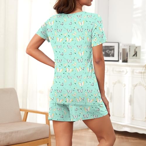 Image of Findsweet Pajama Set for Women 2 Piece Lounge Set Soft Sleepwear Summer Casual Short Pjs Sets with Pockets M-3XL