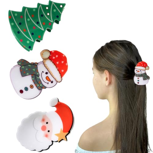 Christmas Hair Claw Clips for Women Girls Christmas Tree Snowman Santa Claus Hair Claw Clips for Thin Medium Hair Cute Hair Accessories Christmas gift（3 pcs）
