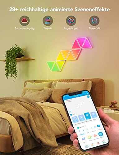Govee Glide Triangle LED Light Panels, Smart RGBIC Wandleuchte Innen Lichtpanel Wi-Fi Dimmbar DIY, Music Sync, funktioniert mit Alexa und Google Assistant, für Gaming und Weihnachten Deko, 10 Panels