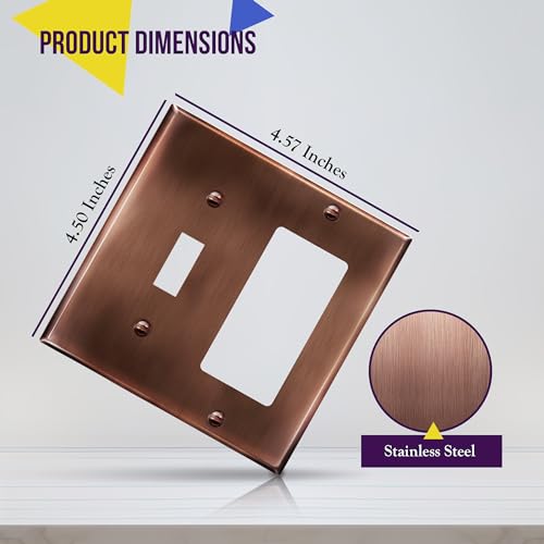 Image of ENERLITES Combination Toggle Switch & Decorator Receptacle Metal Wall Plate, Stainless Steel 201 Outlet Cover, Corrosion-Resistant, Standard Size 2-Gang 4.50 inch x 4.57 inch, 771131-AC, Antique Copper