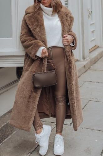 CHARTOU Women Faux Fur Coat Long Sleeve Winter Fluffy Jacket Overcoat Warm Fuzzy Coat Cardigan with Belt Outdoor4