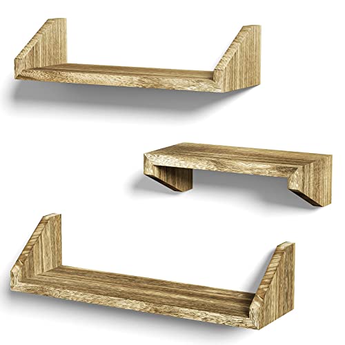 Szqinji Floating Shelves Wall Mounted Solid Wood Shelf Display Ledge Storage Shelves For Living Room Kitchen Bathroom Carbonized Black Set Of 3 #TOP13