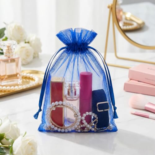 Image of FUNFERY 100PCS Royal Blue Organza Gift Bags 4x6in,Drawstring Jewelry Pouch