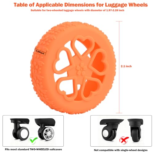 Luggage Wheel Protector, 8PCS Sakura Love Design - Premium Silicone Protectors for 2-2.4" Spinner Wheels Anti-Slip, Ultra-Quiet & Wear-Resistant Travel Accessories (Orange)2