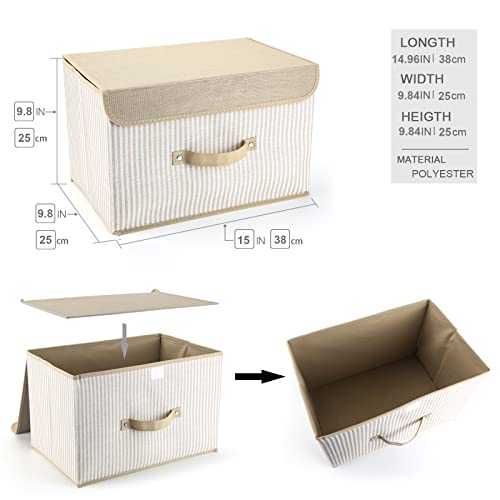 Mee'life Storage Bins With Lids 2 Pack, Closet Organizers And Storage Containers Collapsible Storage Cubes Large Toy Storage Boxes Linen Fabric Storage Baskets For Clothes Toys Blanket - Beige Stripes #TOP5