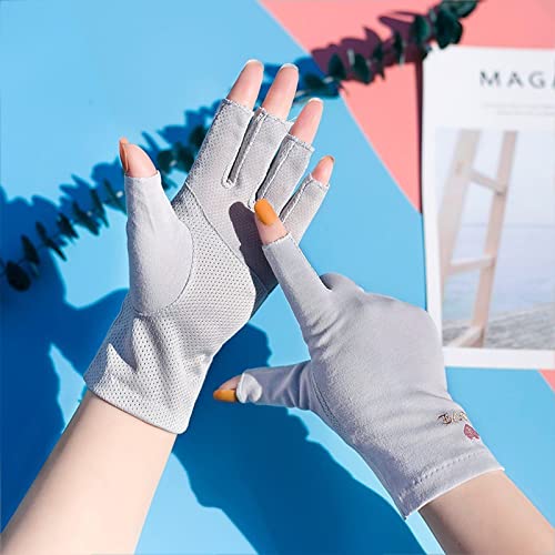 Mumisuto UV-Schutz-Handschuhe Für Nagellampen – Fingerlose Faserbaumwolle, Hellrosa/grau