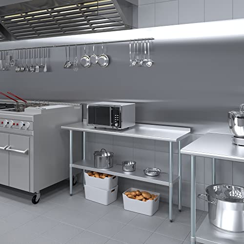 AmGood 18\" X 60\" Stainless Steel Work Table with 1.5\" Backsplash | Metal Kitchen Food Prep Table | NSF