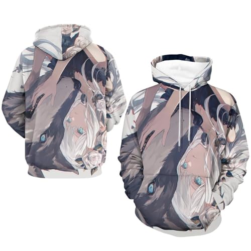 Sweat à capuche loup fleurie style pullover unisexe taille S