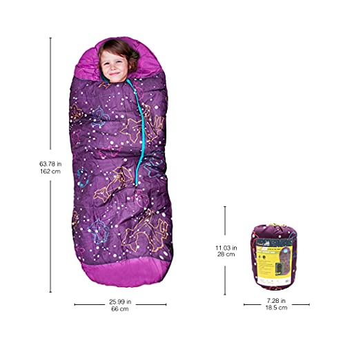 Acecamp Glow In The Dark Mummy Sleeping Bag For Kids And Youth, Temperature Rating 30°F/-1°C, Water-Resistant For Camping, Hiking, And Slumber Party (Purple, Kid's) #TOP1